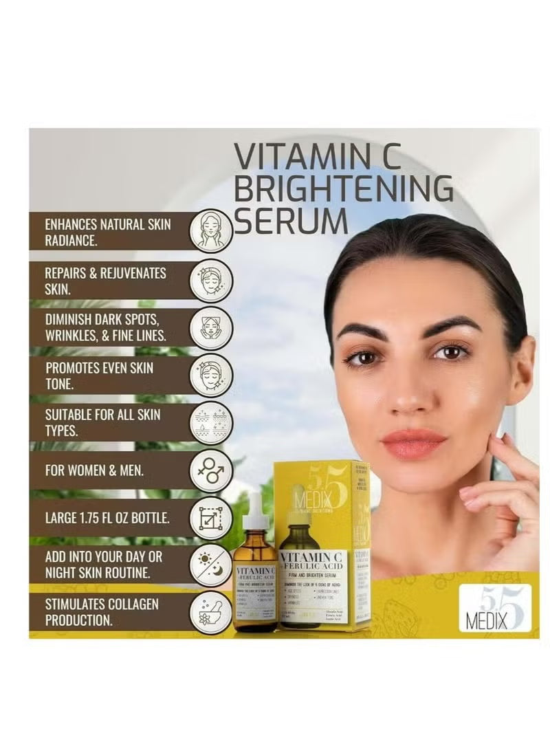 Vitamin C Serum with Glycolic Acid, Ferulic Acid & Lactic Acid Skin Brightening Serum for Dark Spots, Wrinkles, Skin Discolorations & Dry Skin 1.75 FL Oz