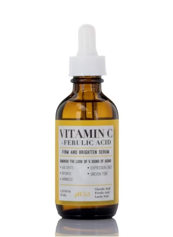 Vitamin C Serum with Glycolic Acid, Ferulic Acid & Lactic Acid Skin Brightening Serum for Dark Spots, Wrinkles, Skin Discolorations & Dry Skin 1.75 FL Oz
