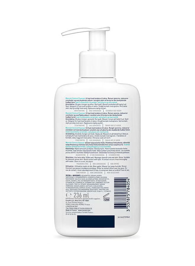 Cerave Blemish Control Cleanser Face Wash For Acne & Blemish Prone Skin With 3 Essential Ceramides, Salicylic Acid, & Niacinamide 236ml