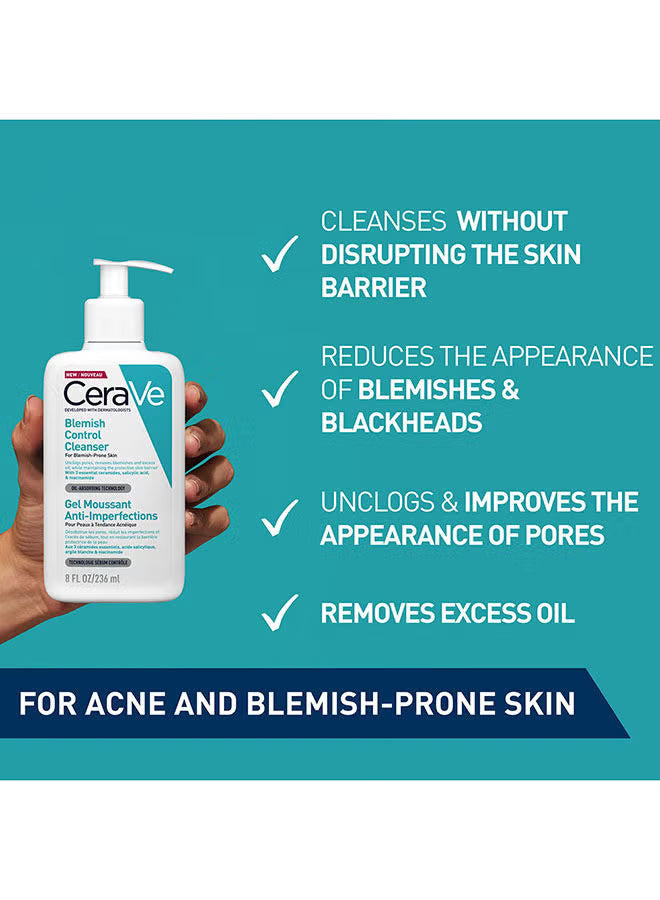 Cerave Blemish Control Cleanser Face Wash For Acne & Blemish Prone Skin With 3 Essential Ceramides, Salicylic Acid, & Niacinamide 236ml