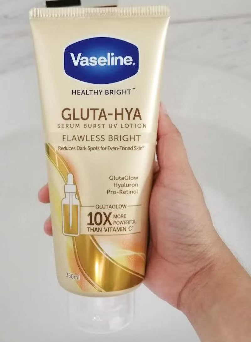 Vaseline Healthy Bright Gluta-Hya Serum Burst UV Lotion Flawless Glow 330ml MADE I N THAILAND