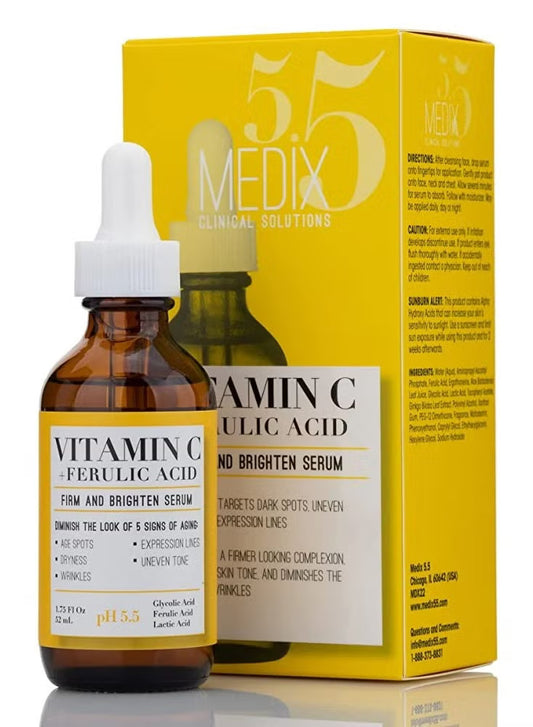 Vitamin C Serum with Glycolic Acid, Ferulic Acid & Lactic Acid Skin Brightening Serum for Dark Spots, Wrinkles, Skin Discolorations & Dry Skin 1.75 FL Oz